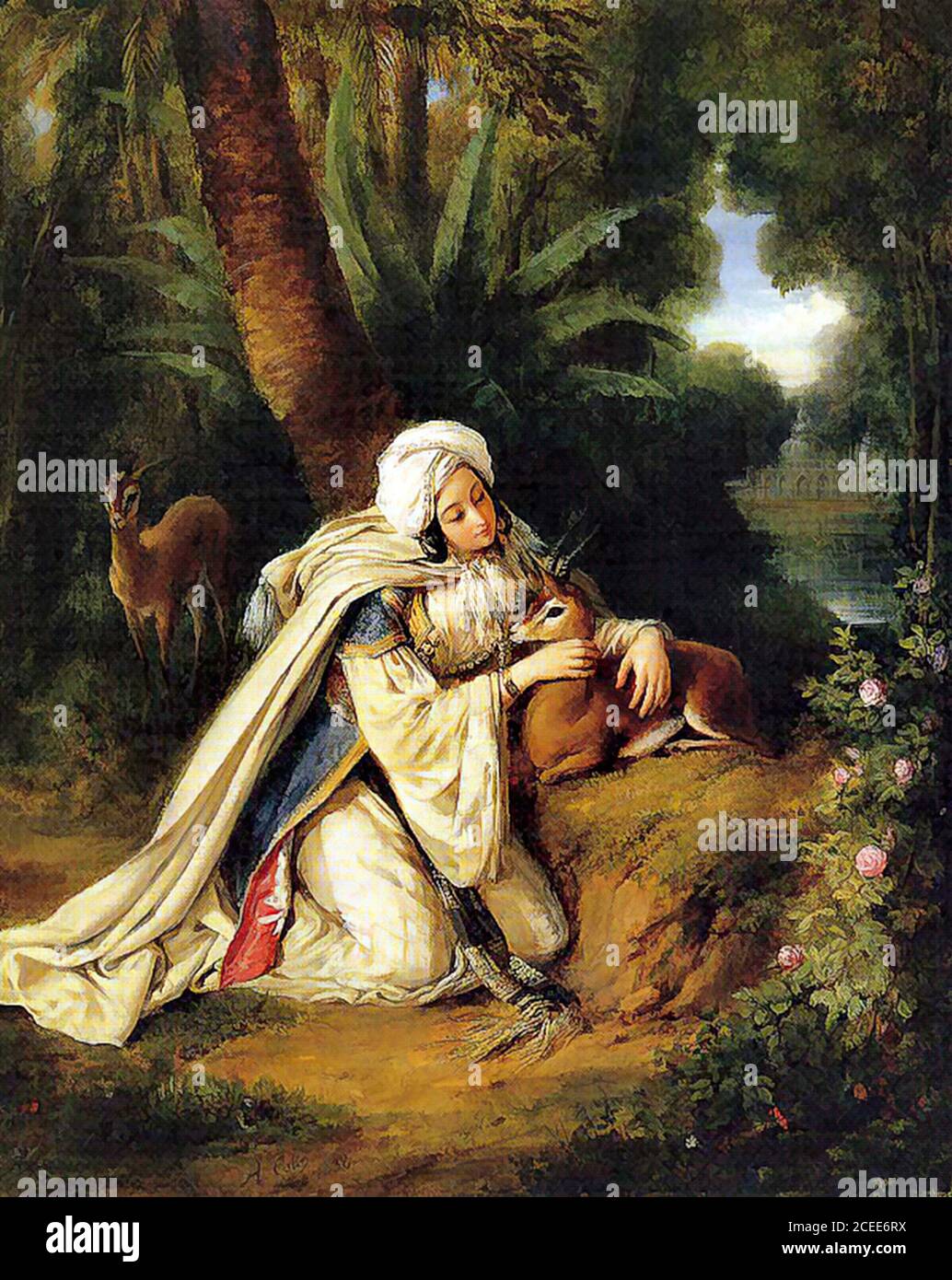 Colin Alexandre Marie - Graceful Beauty with Gazelles - French School ...