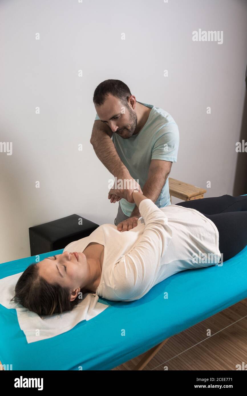 Alternative therapy body treatment, It is a body massage where you stimulate body tissues Stock Photo