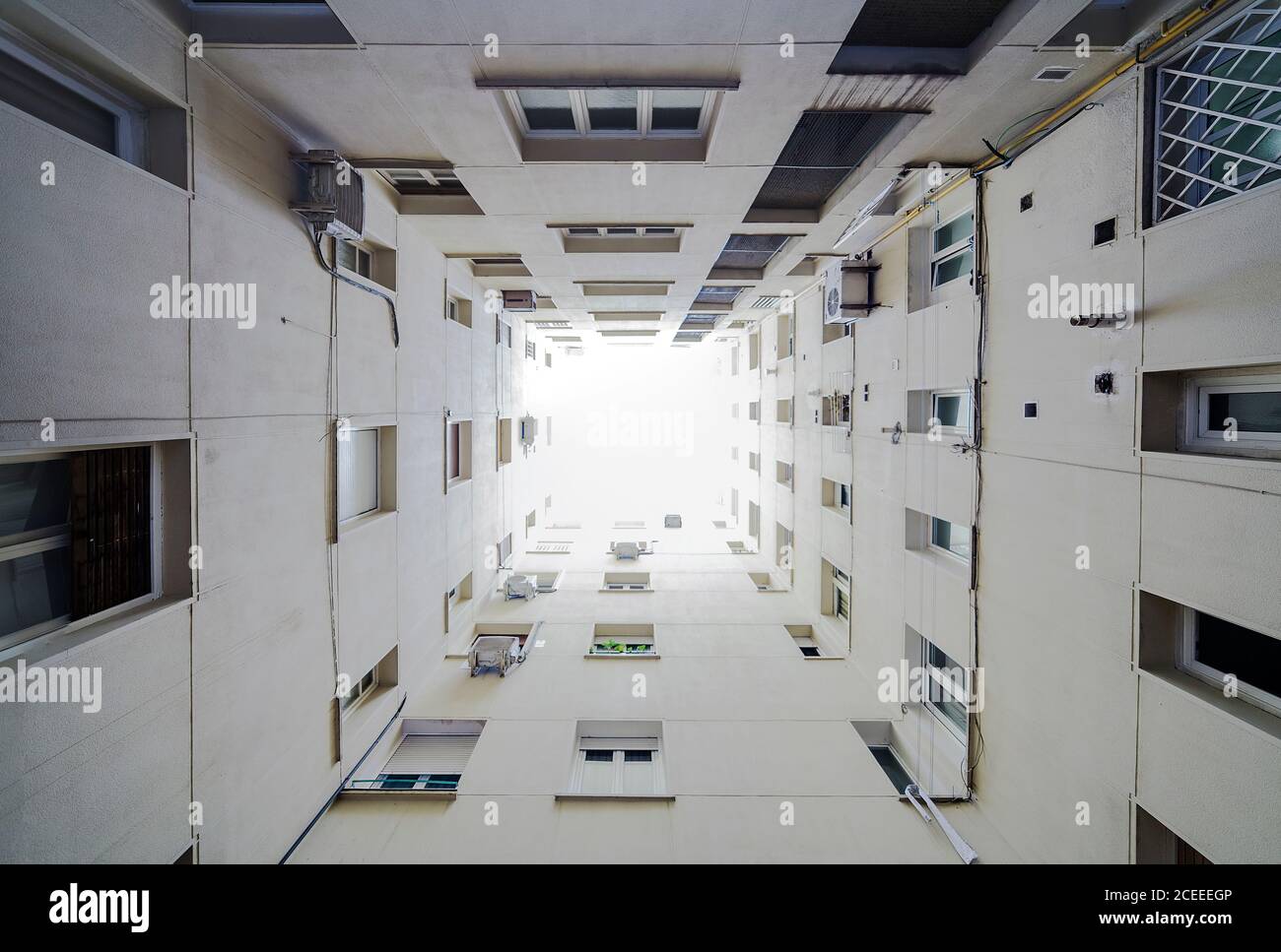 View from below of the courtyard of a building Stock Photo