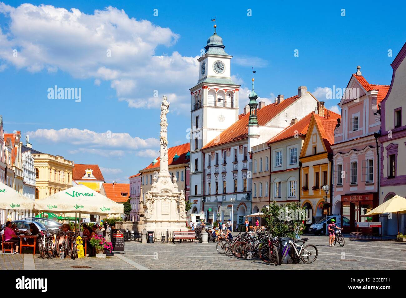 Trebon old town, Masaryk square, Czech republic. Stock Photo