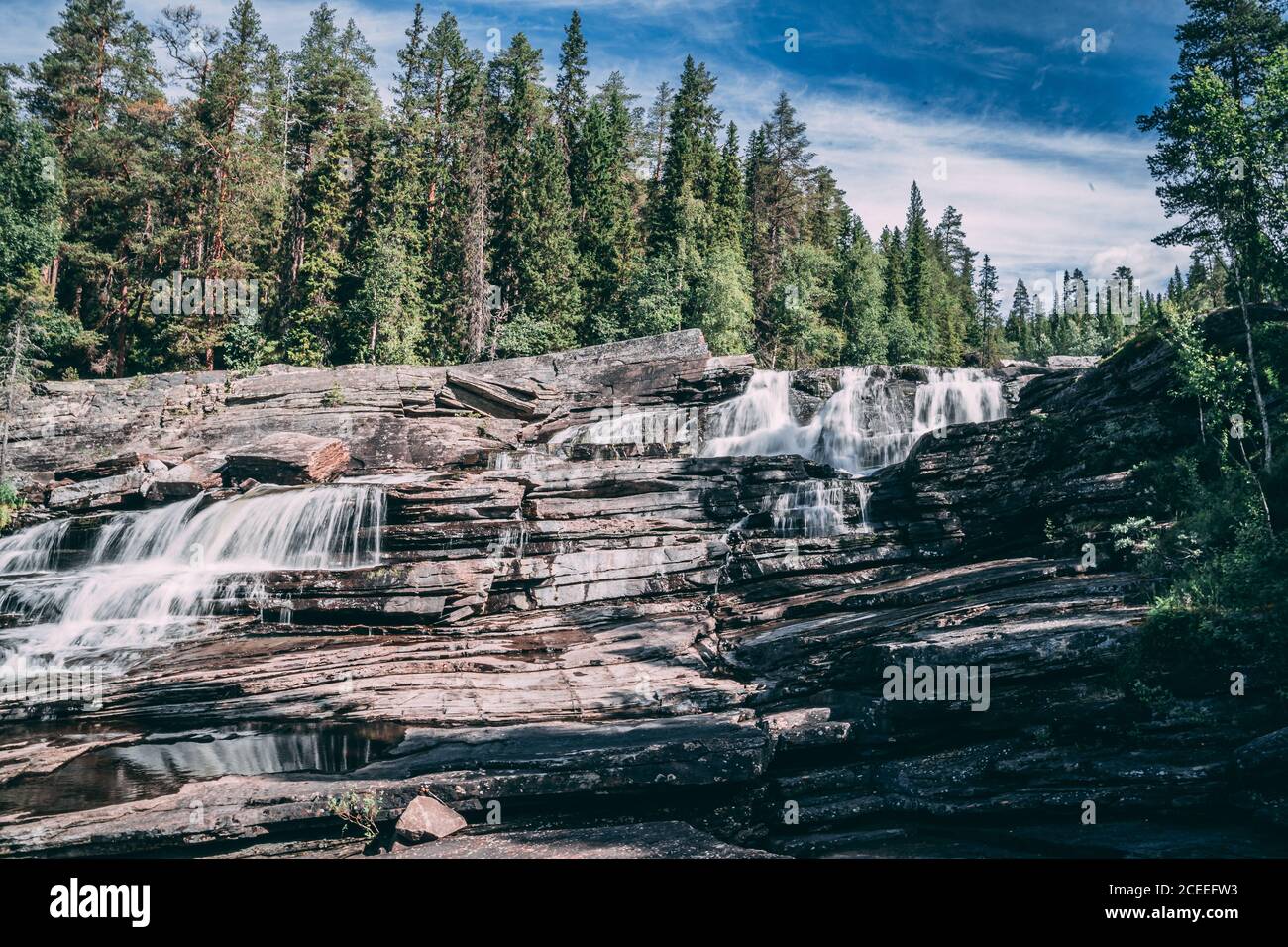 Water fall from the deep woods of the middle of Sweden Stock Photo