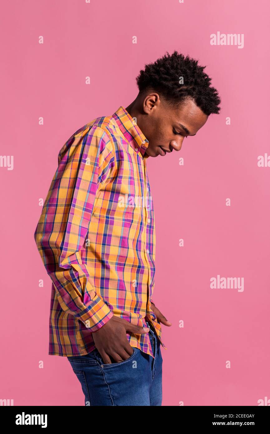Hipster black man in colorful shirt Stock Photo