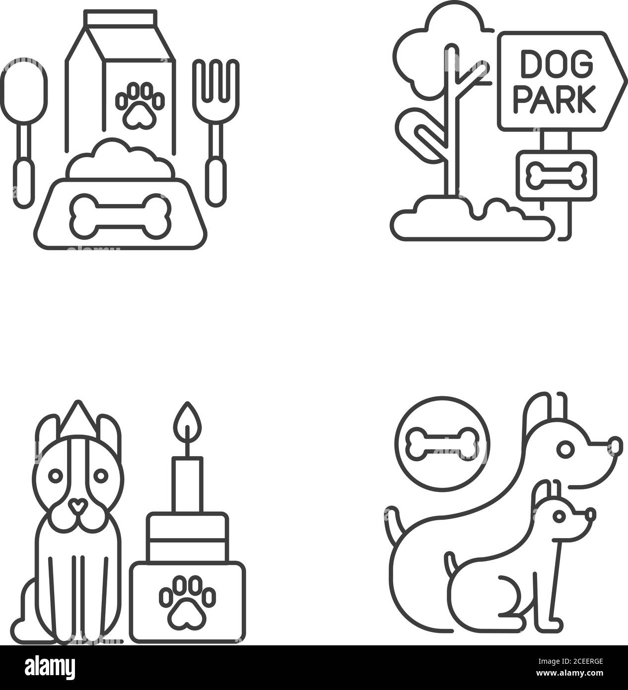 Dog care services linear icons set Stock Vector