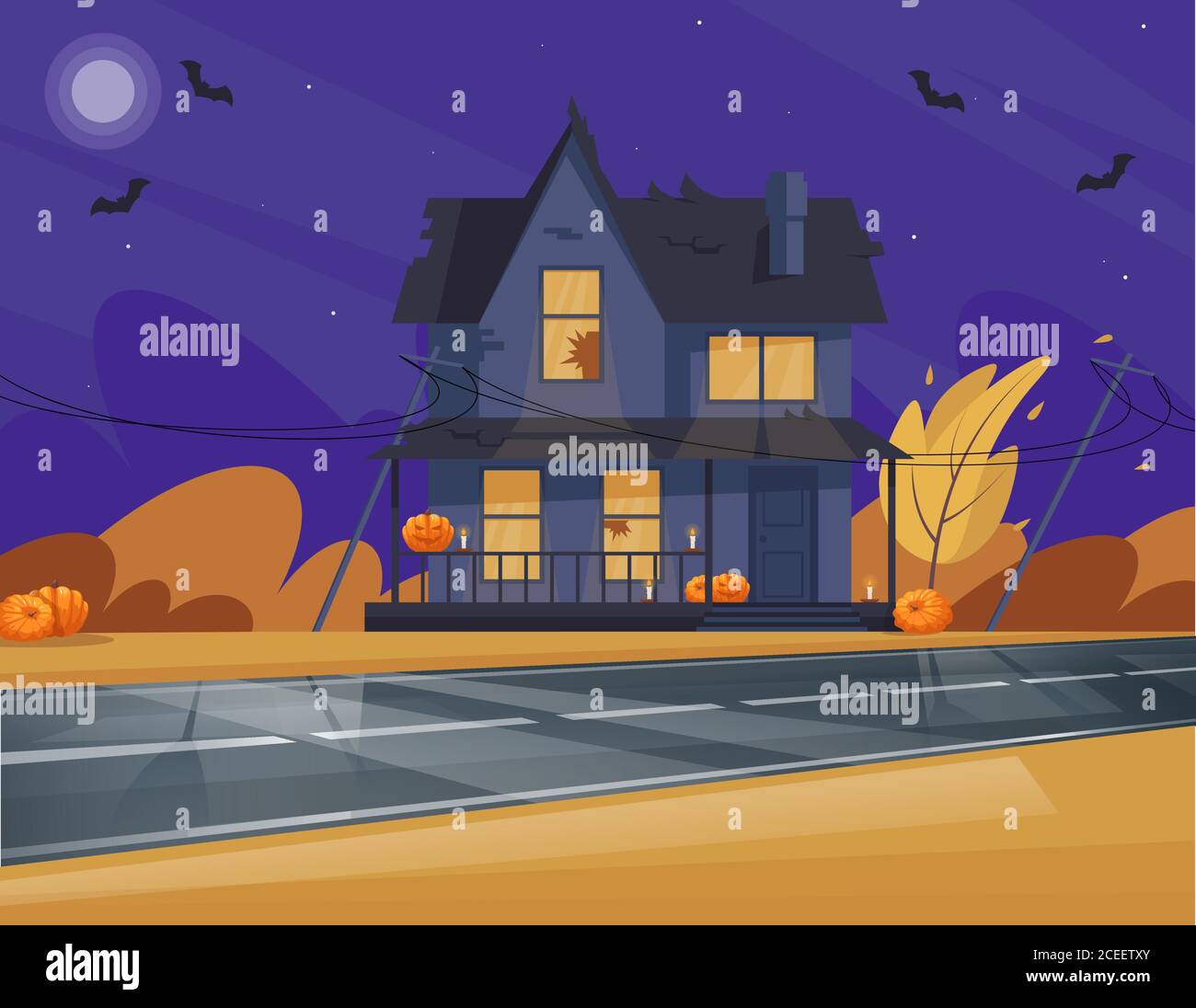 Halloween themed house semi flat vector illustration Stock Vector Image ...