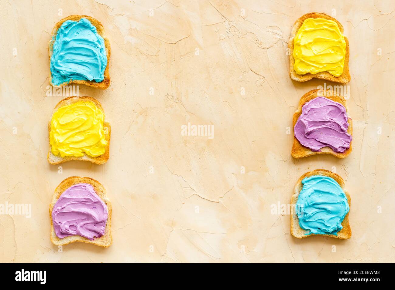 Coloured Toast Unicorn colored toast bread slices. Food background, top view Stock ...