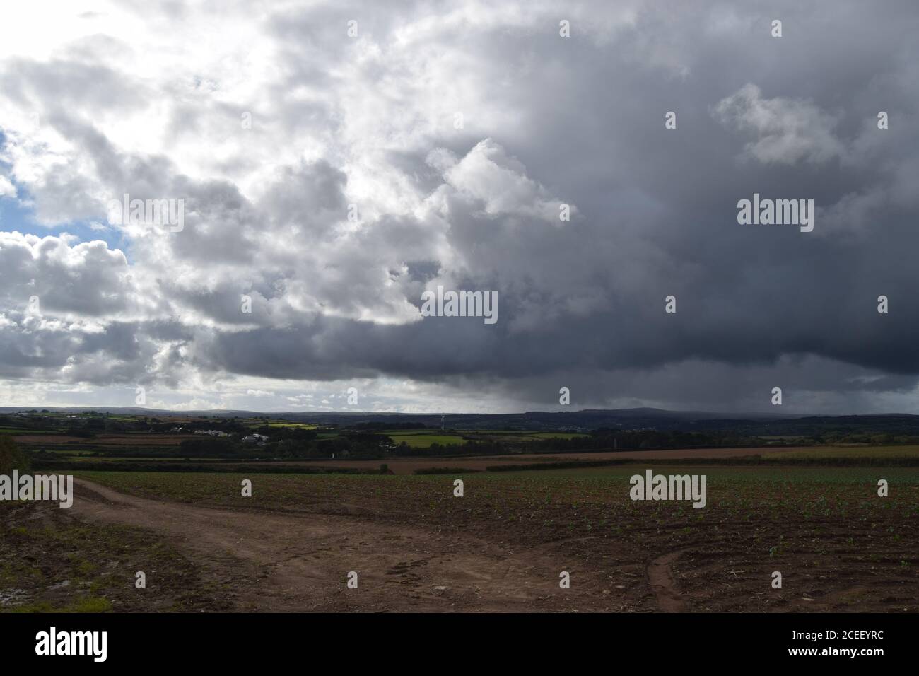 storm clouds over fields Stock Photo