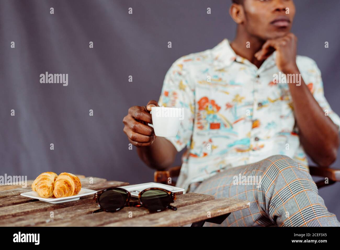 Black man having breakfast Stock Photo