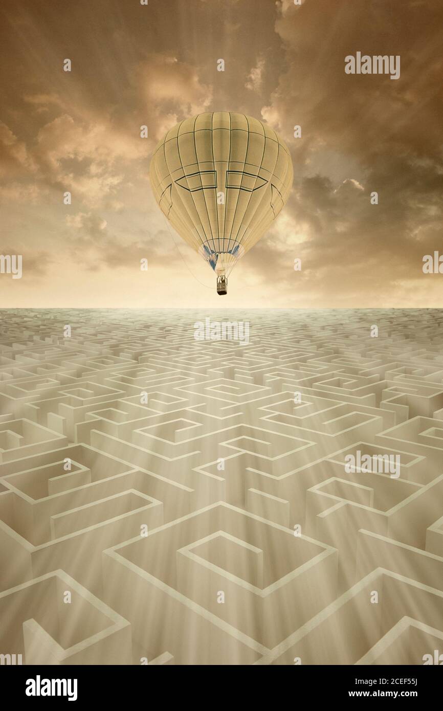 Exit strategy overview maze problem solving solution concept Stock Photo