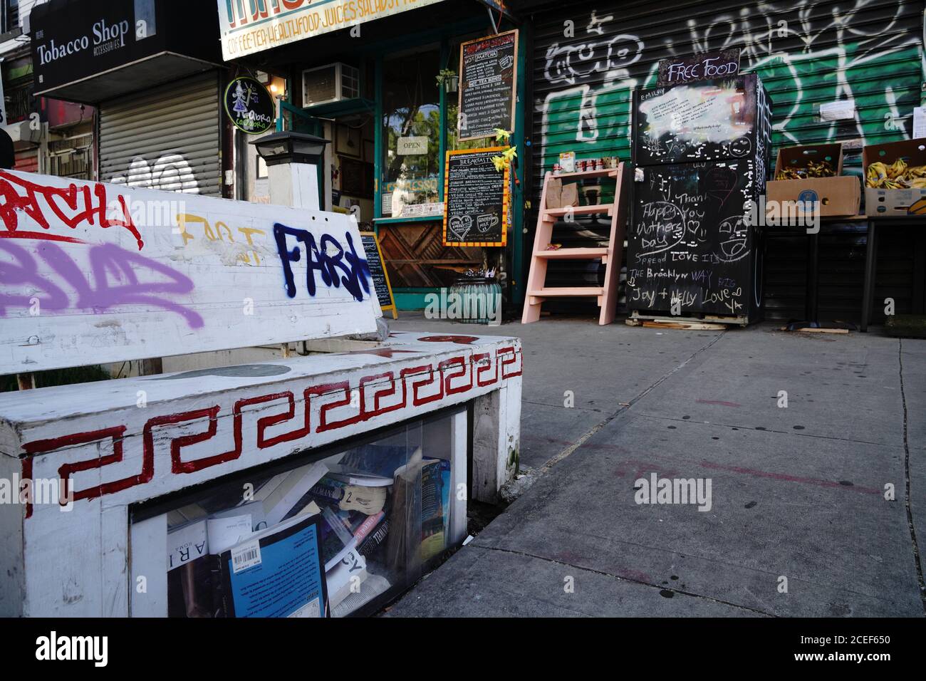 The Knickerbocker free food fridge in Brooklyn offering frozen goods