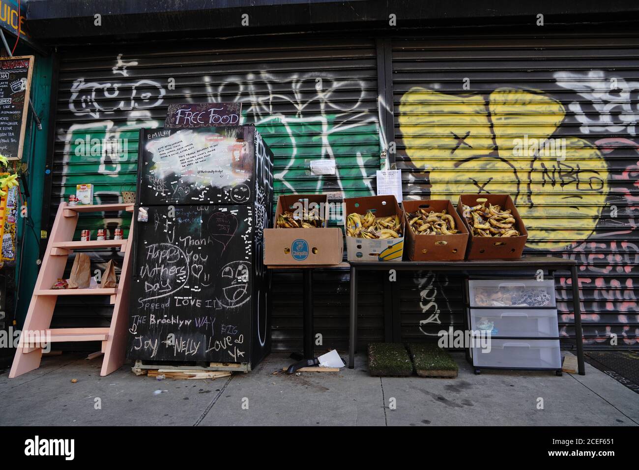 The Knickerbocker free food fridge in Brooklyn offering frozen goods