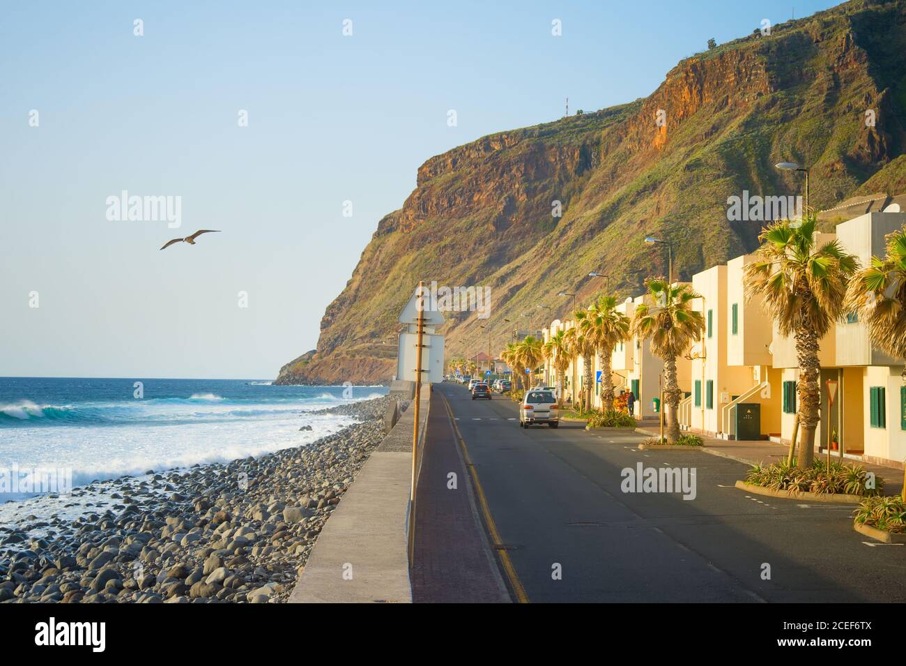 Ocean front village road. Jardim do Mar. Madeira island, Portugal Stock Photo