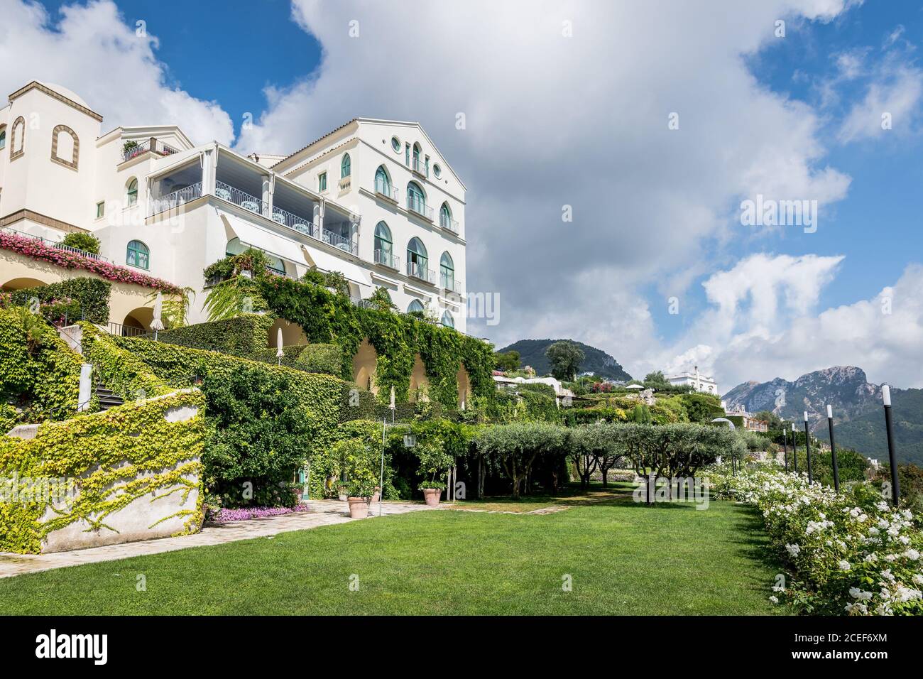 Shots of the lush gardens and stunning views from the famous luxury hotel  The Belmond Hotel Caruso in Ravello, Amalfi Coast, Italy Stock Photo - Alamy