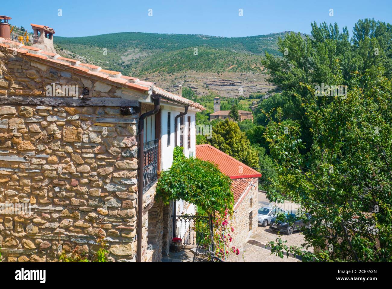 Houses and landscape. Yanguas, Soria province, Castilla Leon, Spain. Stock Photo