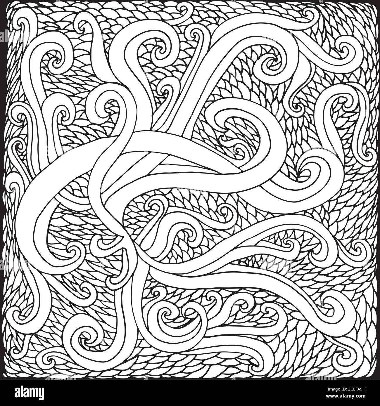 Black and white psychedelic background, waves and scales intertw Stock Vector