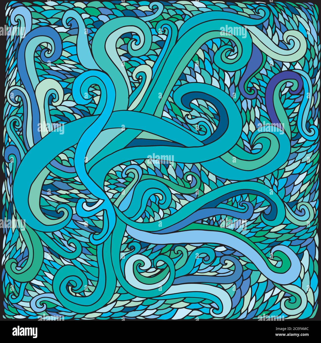 Bright, colorful doodle psychedelic background, waves and scales Stock Vector