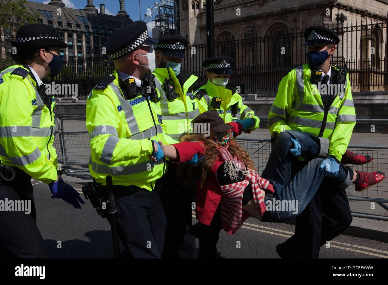 London, UK, 1 Sept. 2020: Extinction Rebellion protesters marched on Parliament Square and breached police lines to close surrounding roads. A few arrests were made. The environmental campaigners are calling for MPs to support the Climate and Ecological Emergencies Bill (CEE Bill). Anna Watson/Alamy Live News Stock Photo