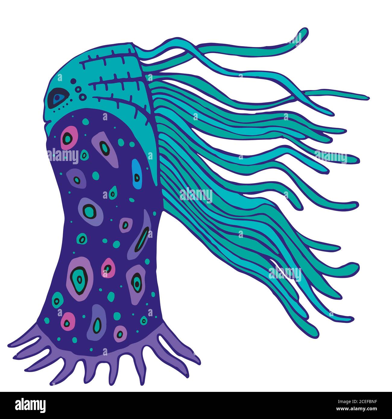 Fantastic, bright alien, monster with blue tentacles from the he Stock Vector