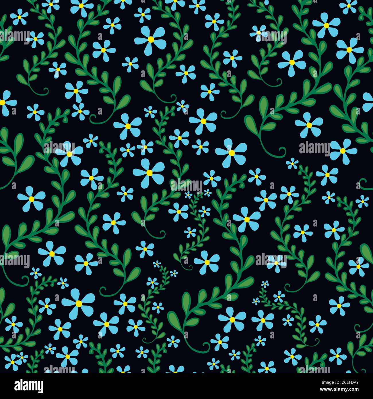 Field wild flowers, seamless floral pattern. Bright, decorative blue  flowers in a green foliage on a black background. Vector hand drawn  illustration Stock Vector Image & Art - Alamy