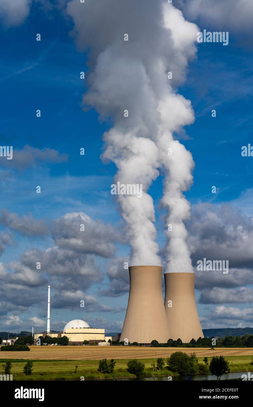 Grohnde, Lower Saxony / Germany - 3 August 2020: view of the Grohnde nuclear power plant in Emmerthal in Lower Saxony Stock Photo