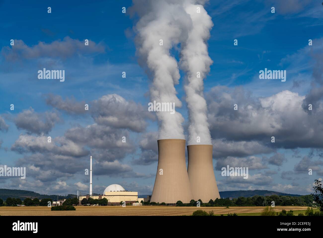 Grohnde, Lower Saxony / Germany - 3 August 2020: view of the Grohnde nuclear power plant in Emmerthal in Lower Saxony Stock Photo