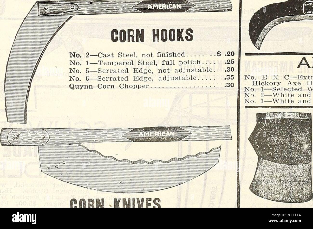 . 1916 Griffith and Turner Co. : farm and garden supplies. No. 4 B. O. M.—Flat, Oval, 4 Tine Solid Steel $ .60 No. 4 B. O. H.—Heavy BroadOval Tines, Bent Head, 5- Foot Handle No. 5 B. O. H.—5 Tines,Heavy Broad Oval Tines,Bent Head, 5-Foot Handle. .70 BO MANURE HOOKS No. M 40—Four Oval Tines, Bent Head, Plain Ferrule, t-root Handle 9 -70 No. M 60—Six Oval Tines, Bent Head, Plain Ferrule, 6-Foot Handle ; 80. CORN HOOKS St Steel, not finished .$ .20   jnipered Steel, full polioh 25 ■Serrated Edge, not adjustable. .30 Serrated Edge, adjustable 35 Corn Chopper 30 Stock Photo
