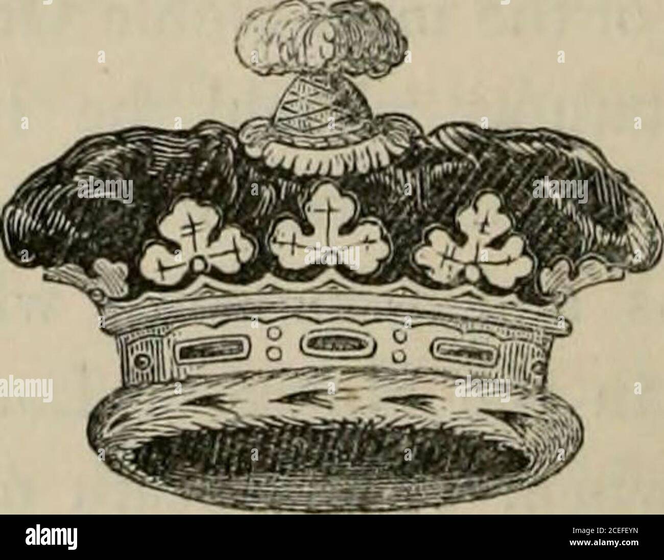 . The peerage of the British Empire as at present existing : arranged and printed from the personal communications of the nobility. sed of a circlet ofgold enriched with jewels; above its upper rim rise fourfleur-de-lis and four crosses-pattee alternately; from theman arched diadem of gold crosses the head, and is finishedat top with a ball surmounted by a cross pattee. This coronetis engraved at the head of the present article. It is, infact, the same as the imperial crown, with the difference ofhaving but one diadem, instead of that one being crossed, asin the crown, by a second. The coronet Stock Photo