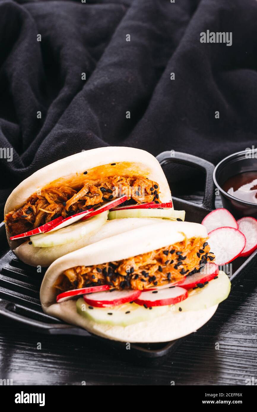 Delectable bao of pulled pork Stock Photo