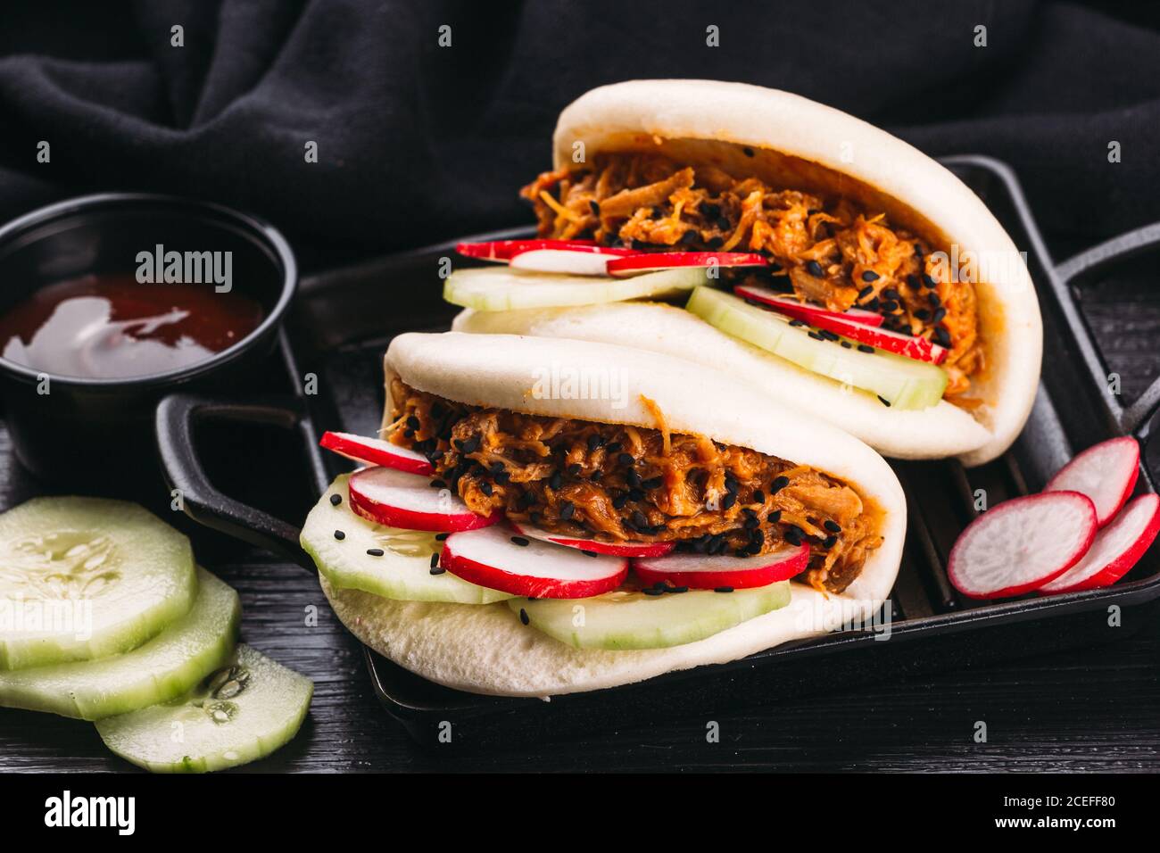 Delectable bao of pulled pork Stock Photo