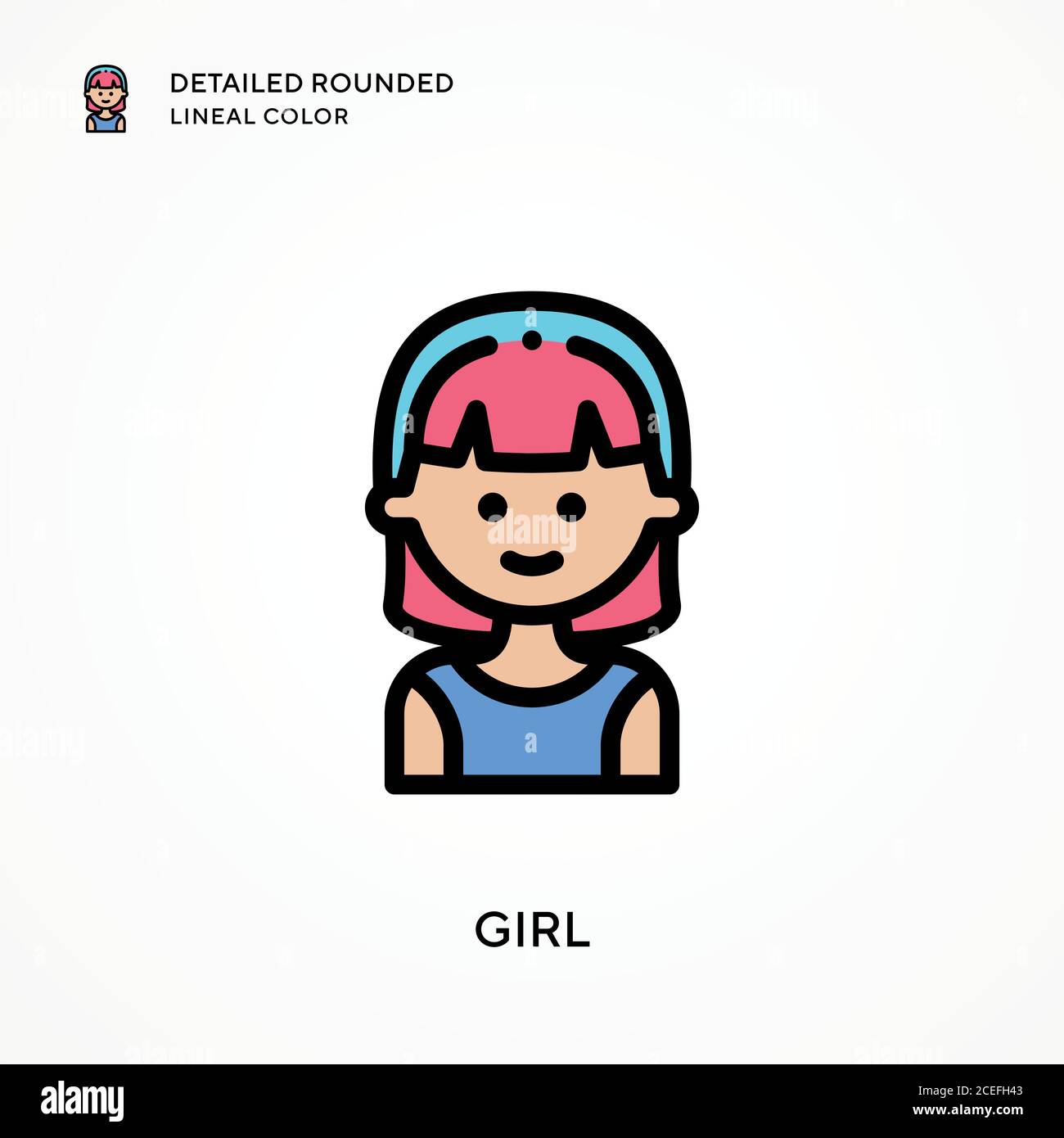 Girl detailed rounded lineal color. Modern vector illustration concepts ...