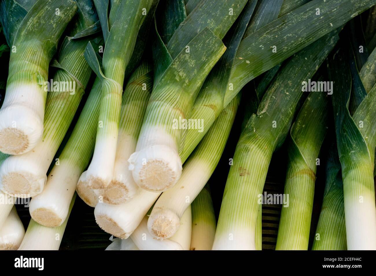 Leeks and green vegetables at farmers market hi-res stock photography ...