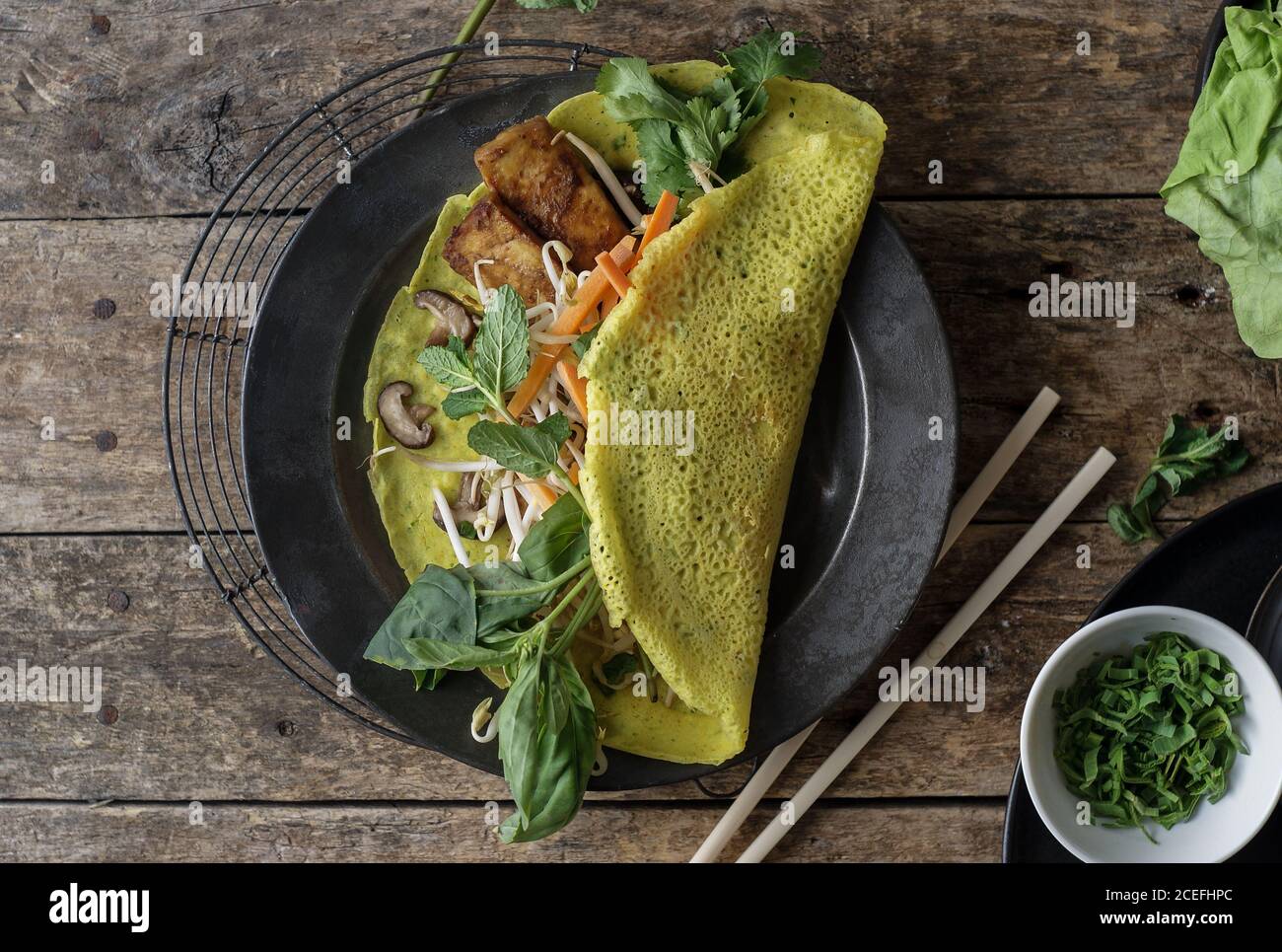 Vietnamese savory fried pancake with vegetables Stock Photo