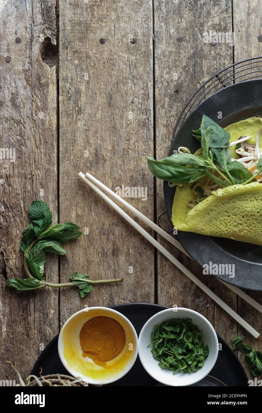 Vietnamese savory fried pancake with vegetables Stock Photo