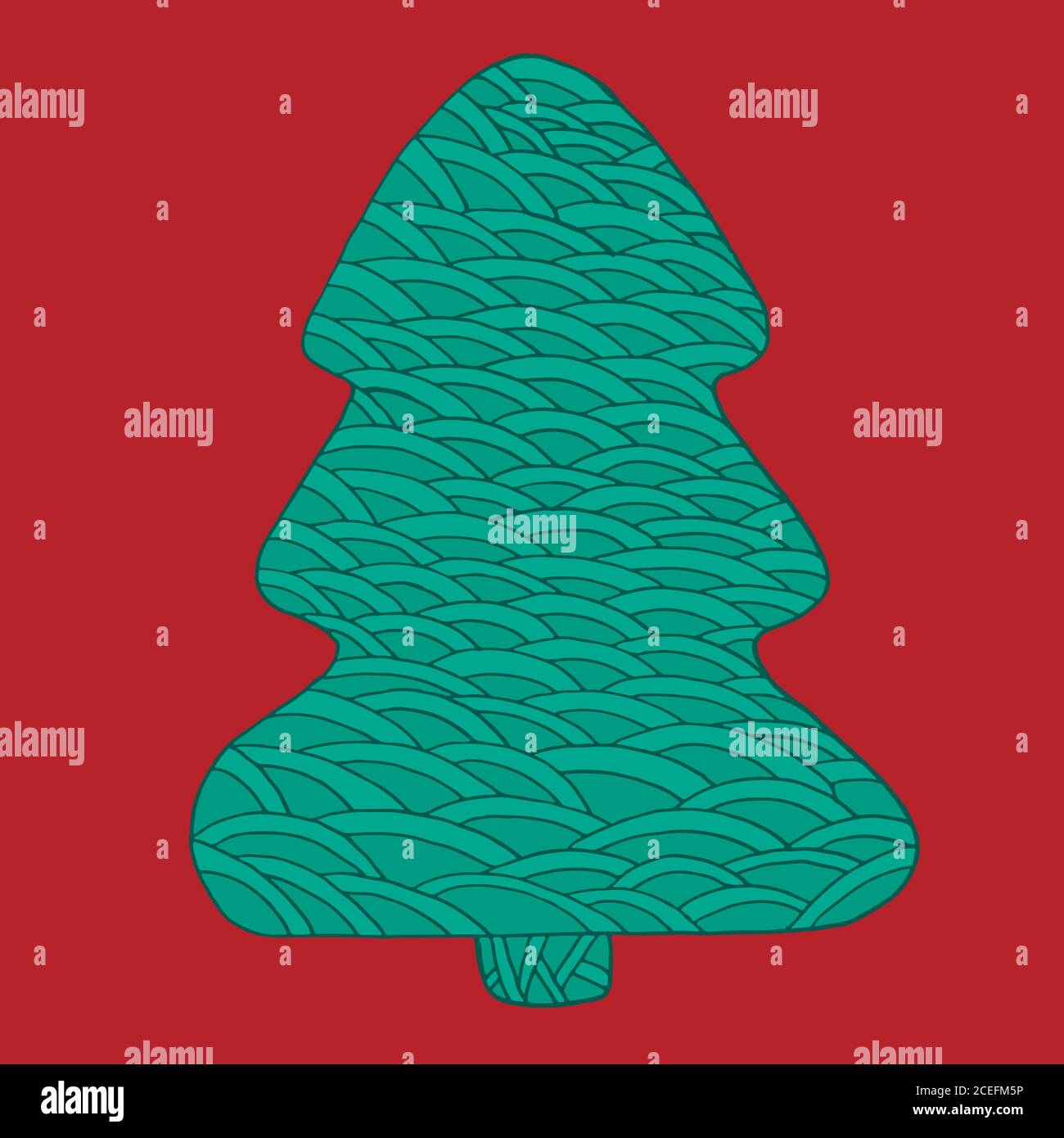 Decorative Christmas tree, doodle style, green beautiful tree Stock Vector