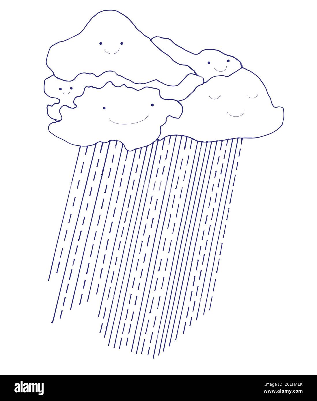 Cartoon funny clouds and rain, with smiling faces Stock Vector