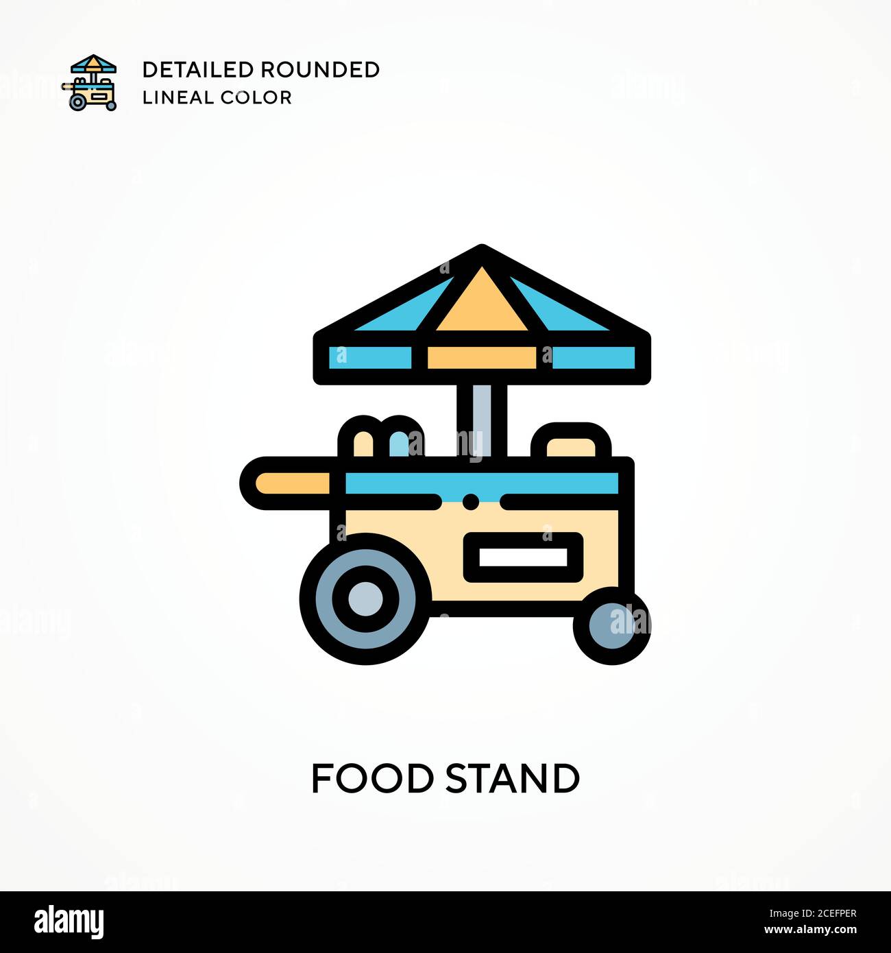 Food stand detailed rounded lineal color. Modern vector illustration