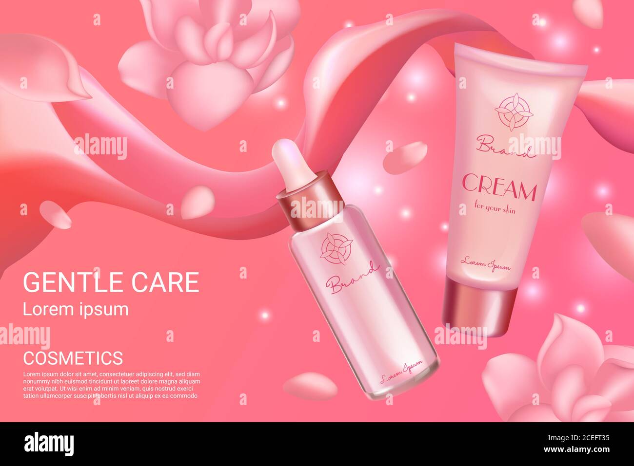 Cream serum cosmetics set for face skincare vector illustration. Luxury