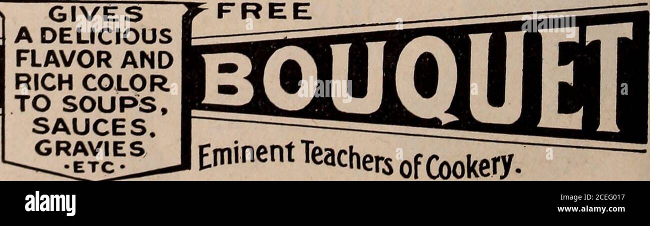 . The Boston Cooking School magazine of culinary science and domestic economics. GIVESA DELICIOUSFLAVOR ANDRICH COLORTO SOUPS, SAUCES. GRAVIES. Eminent Teachers of Cookery. THE PALISADE MFG.CO. 353 CLINTON AVE. WEST HOBOKEN, N.J. Buy advertised goods — Do not accept substitutes ADVERTISEMENTS MRS. HILLSCOMPLETE COOK-BOOK Stock Photo