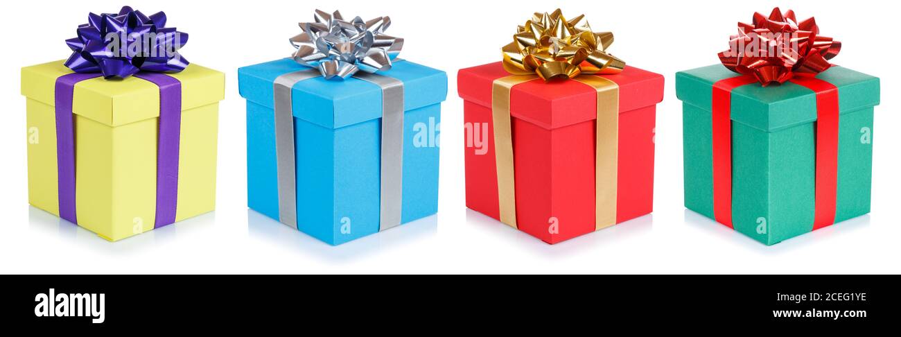 Christmas gifts birthday presents gift boxes isolated on a white background Stock Photo