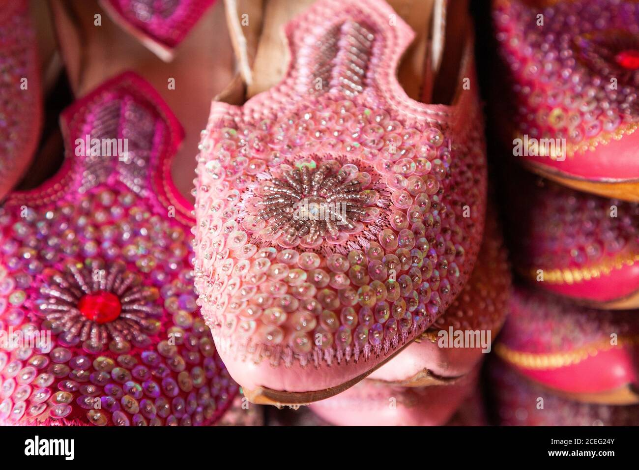 Pink leather slippers Stock Photo