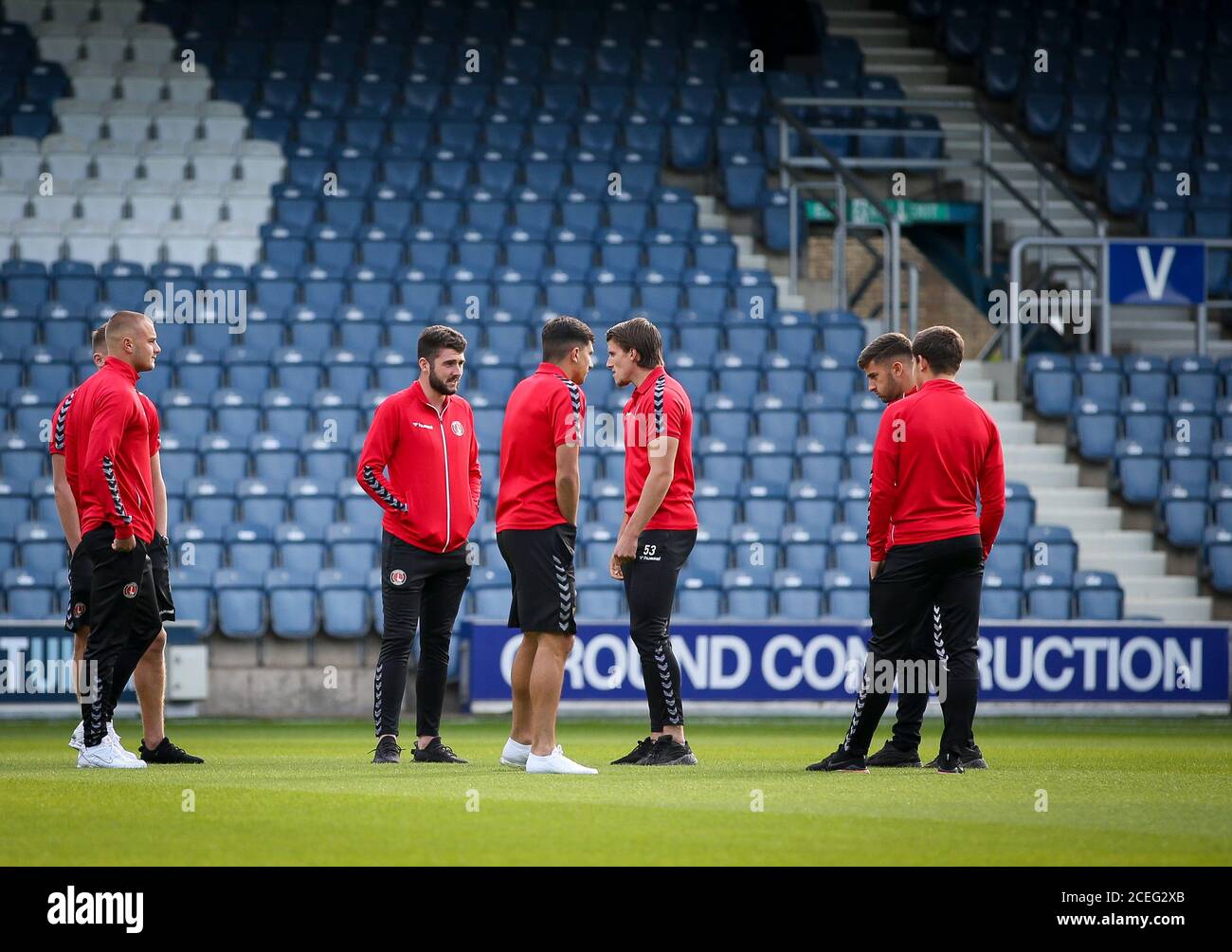 LONDON, ENGLAND. SEPT 1ST 2020 Players of Charlton Athletic Football Club inspect the pitch ahead of the game during the EFL Trophy match between AFC Wimbledon and Charlton Athletic at The Kiyan Prince Foundation Stadium, London. (Credit: Tom West | MI News) Credit: MI News & Sport /Alamy Live News Stock Photo