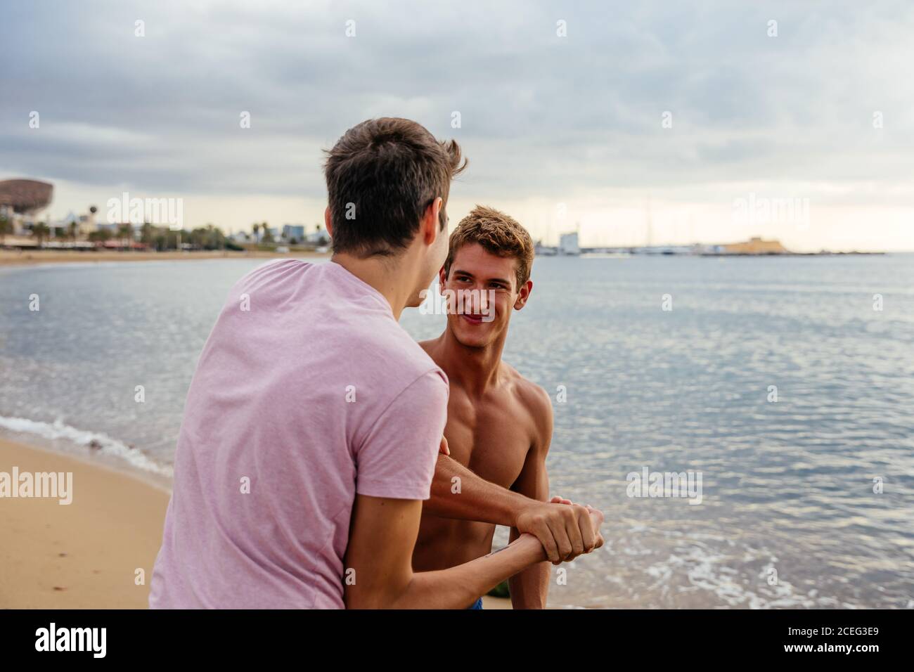 Two athletes arm wrestling on the outside Stock Photo Alamy