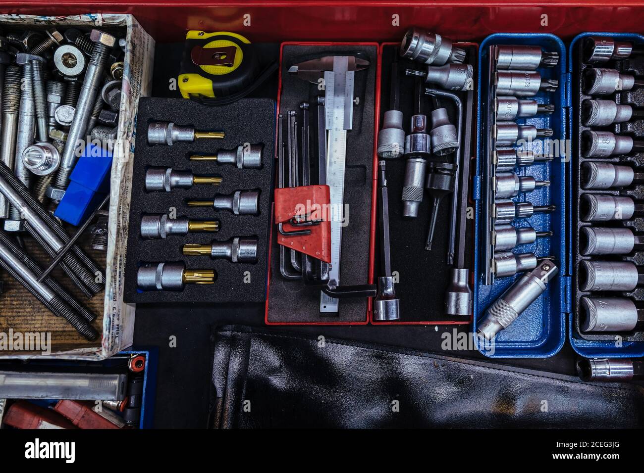 Toolbox in a mechanical garage Stock Photo