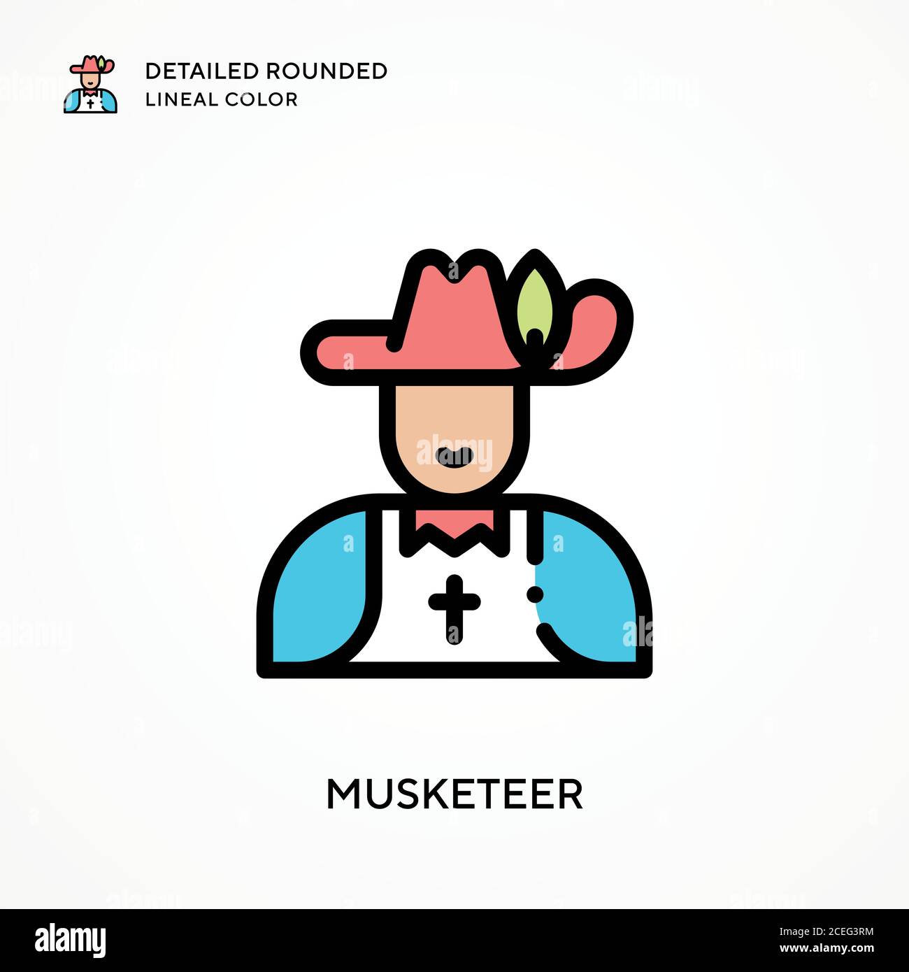 Musketeer detailed rounded lineal color. Modern vector illustration concepts. Easy to edit and customize. Stock Vector
