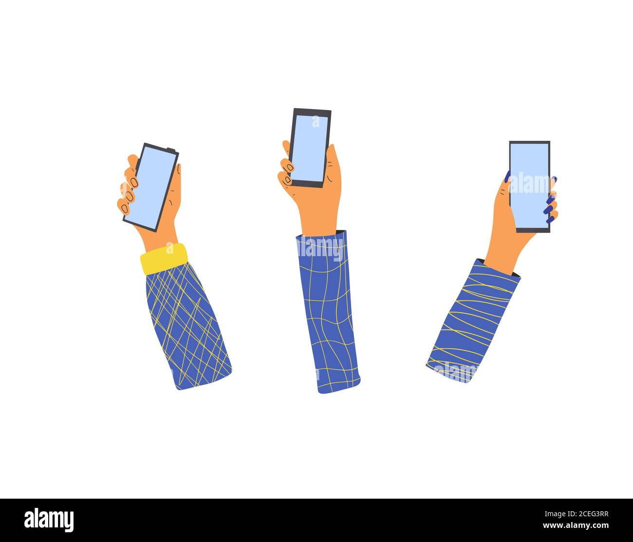 Human hands holding a phones. Smartphones with empty screen isolated on ...