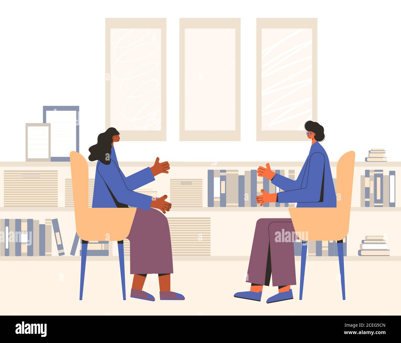 Psychologist have a talk with her client. Psychotherapy. Counseling