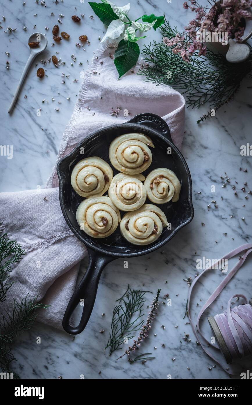 Fresh cinnamon rolls on table Stock Photo