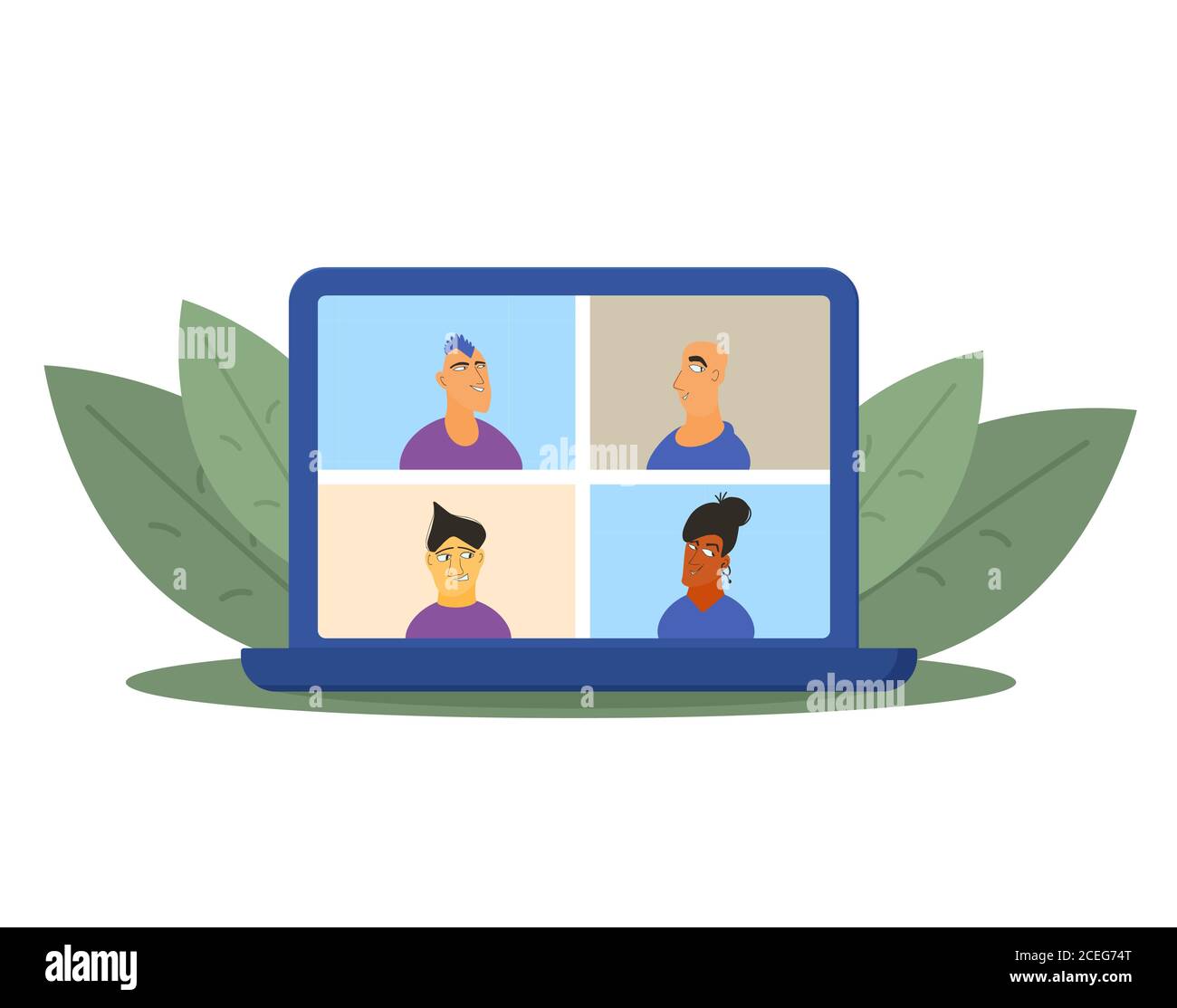 Video conference. Family distance talk. Group of coworkers taking part in  business conference. Online call or meeting for a remote job. Stream friends  Stock Vector Image & Art - Alamy