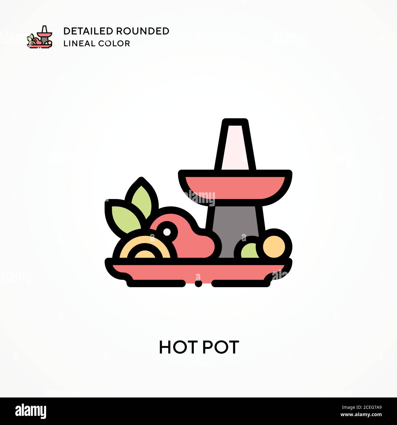 Hot pot detailed rounded lineal color. Modern vector illustration
