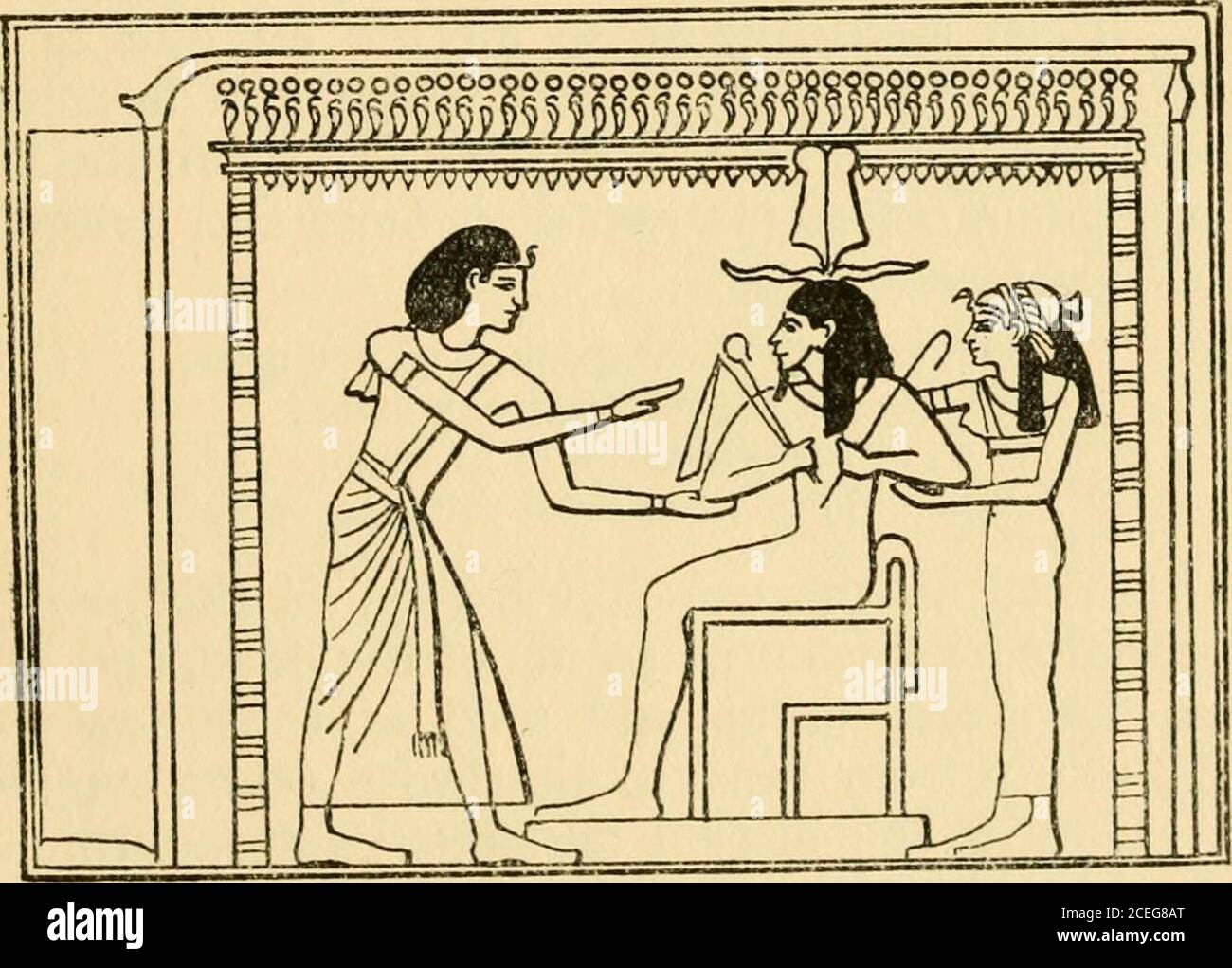 . Osiris and the Egyptian resurrection;. Seti I opening the door of the shrine of Osiris.Marietta, Abydos, Vol. I, p. 59.. Seti I addressing Osiris-Seker in his shrine.Marietta, Abydos, Vol. I, p. 44. among the Bahima resembles that in use among thepeople of Unyoro. Many of the names of evilly-disposed ancestral spirits are identical with the names fordiseases, and it seems as if certain diseases are believedto be sent by spirits whom the living have offended.^1 Johnston, Uganda, Vol. II, p. 631. 270 Osiris and the Egyptian Resurrection On the amulets worn in Abyssinia the persons forwhom they Stock Photo