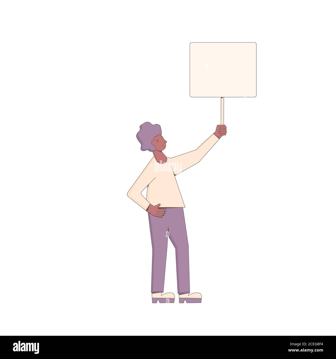 Male character holding placards isolated on white background. Worker standing with blanks. Young man in casual clothes with banner taking part in para Stock Vector